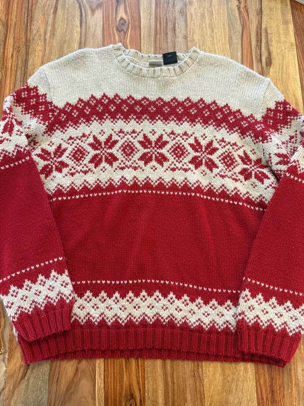 Vintage 90s Arizona Jean Company Sweater Sz L fair Isle Red/White